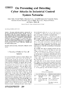 On Preventing and Detecting Cyber Attacks in Industrial Control System Networks, Journal of Telecommunications and Information Technology, 2019, nr 2