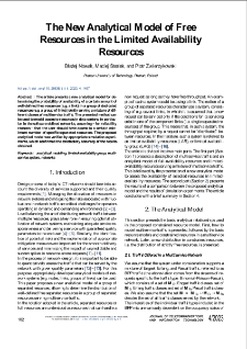 The New Analytical Model of Free Resources in the Limited Availability Resources, Journal of Telecommunications and Information Technology, 2023, nr 4